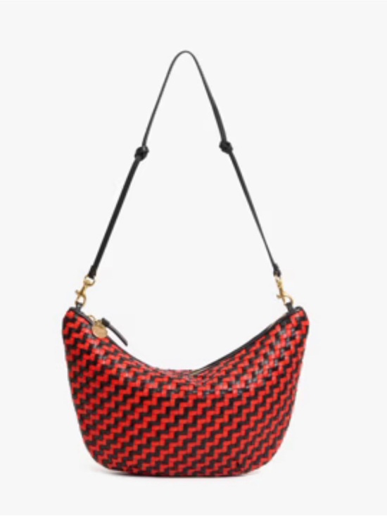Clare V Handbags - NWT Clare V Lune Bag in Black / Bright Poppy Woven Zig Zag Leather